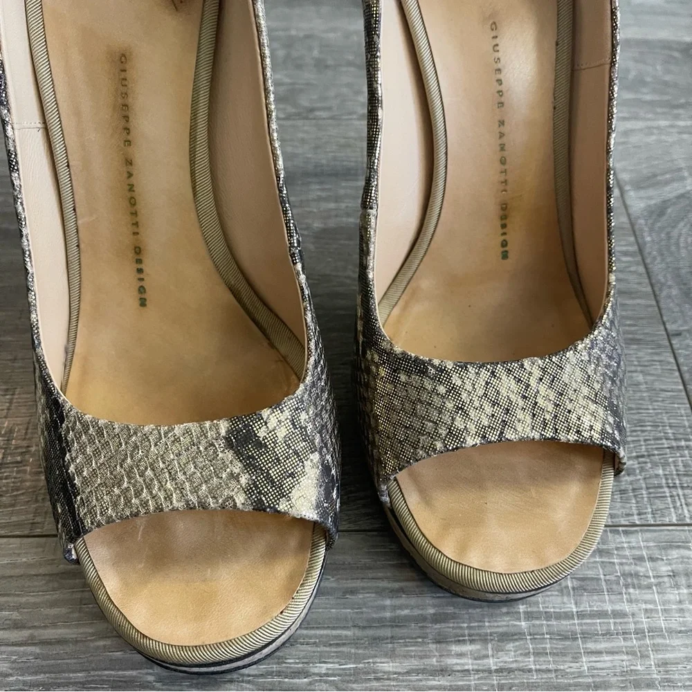 Giuseppe Zanotti Design Snakeskin Crome Heel Pumps Peep Toe - Picture 3 of 6